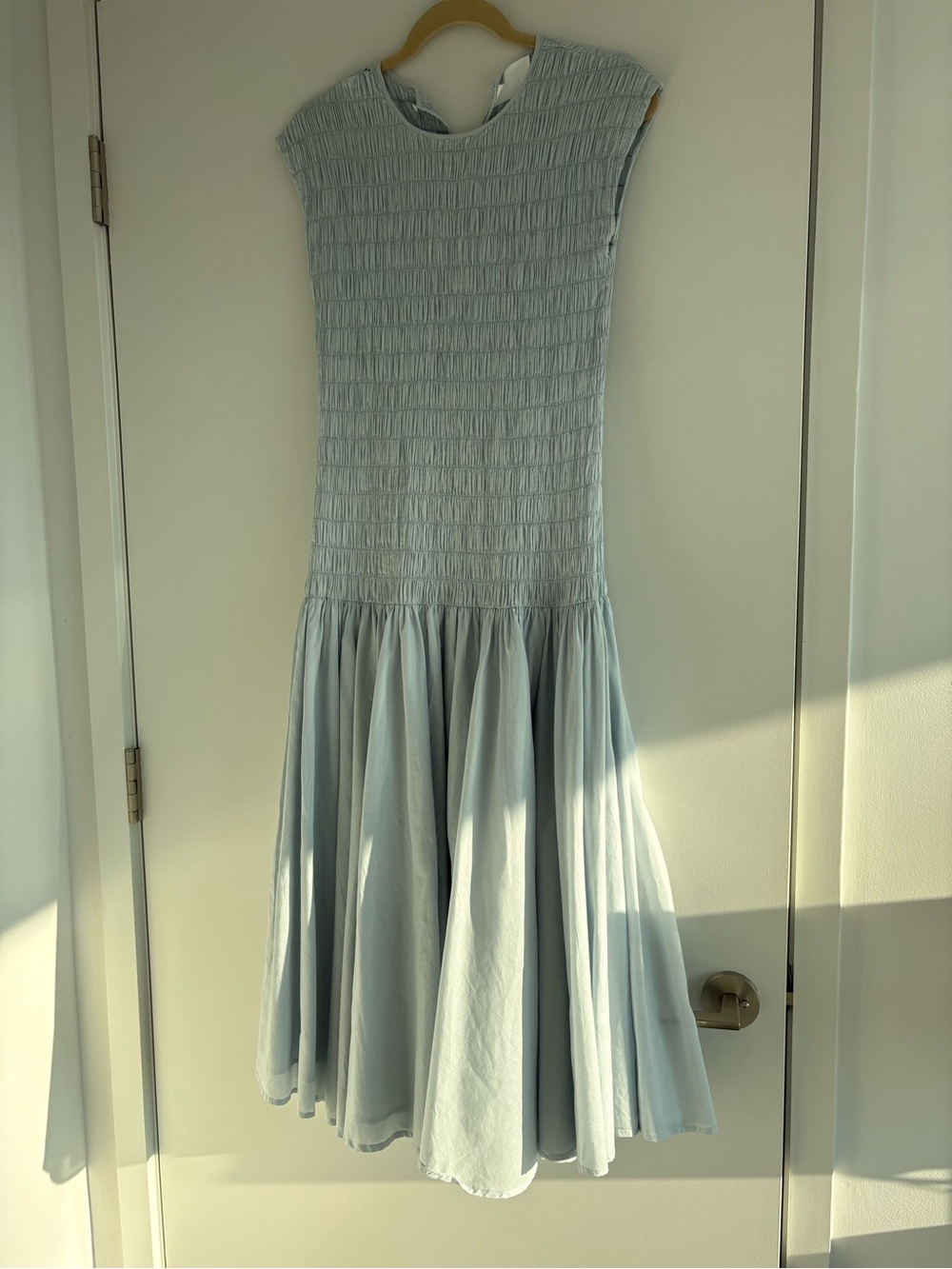 Merlette Stijl Light Blue Smocked Bodice Midi Dress, XS